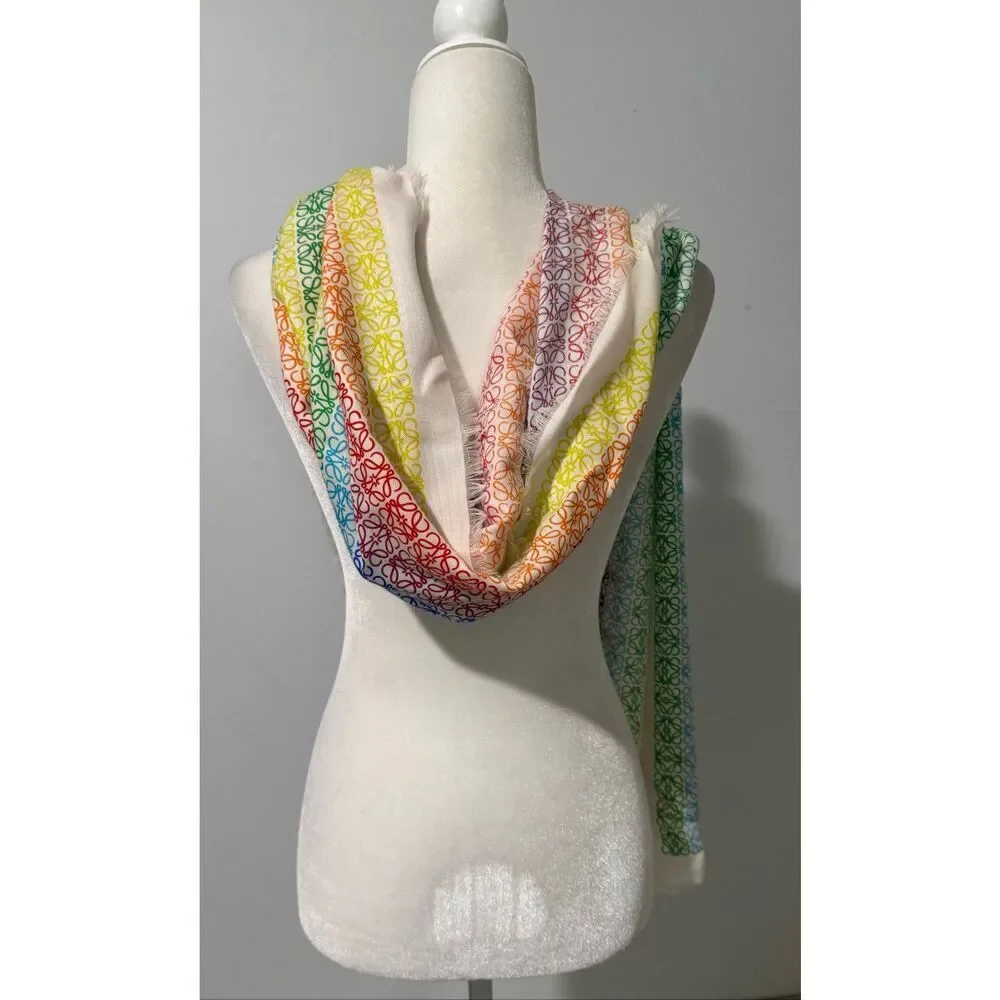 Loewe NWT  Monogram rainbow stripe scarf wool silk cashmere blend